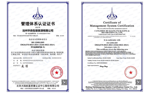 滄州華良包裝袋廠家資質(zhì)證書(shū)-管理體系認(rèn)證